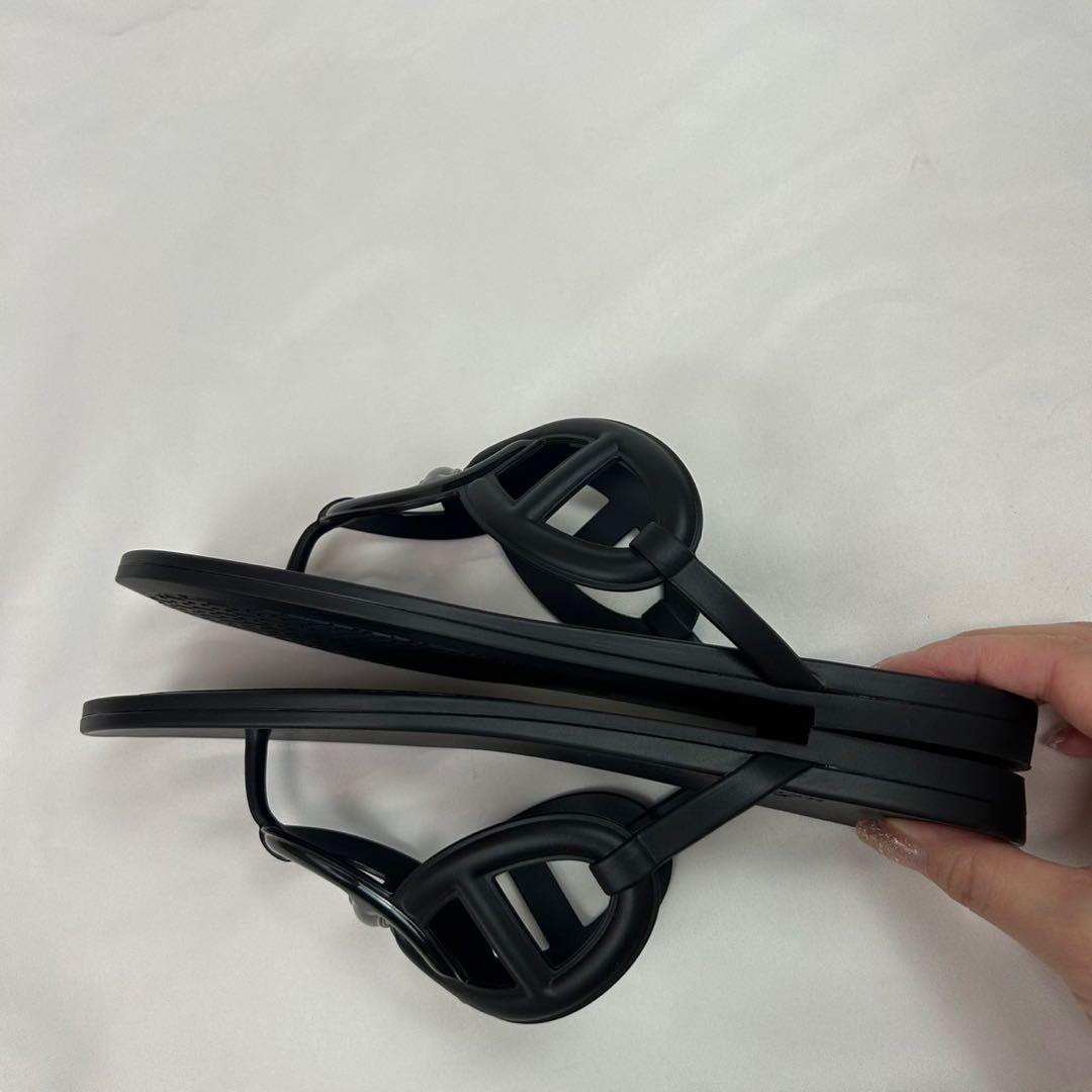 J85 新品未使用 25.0cm エルメス サンダル ブラック レディース