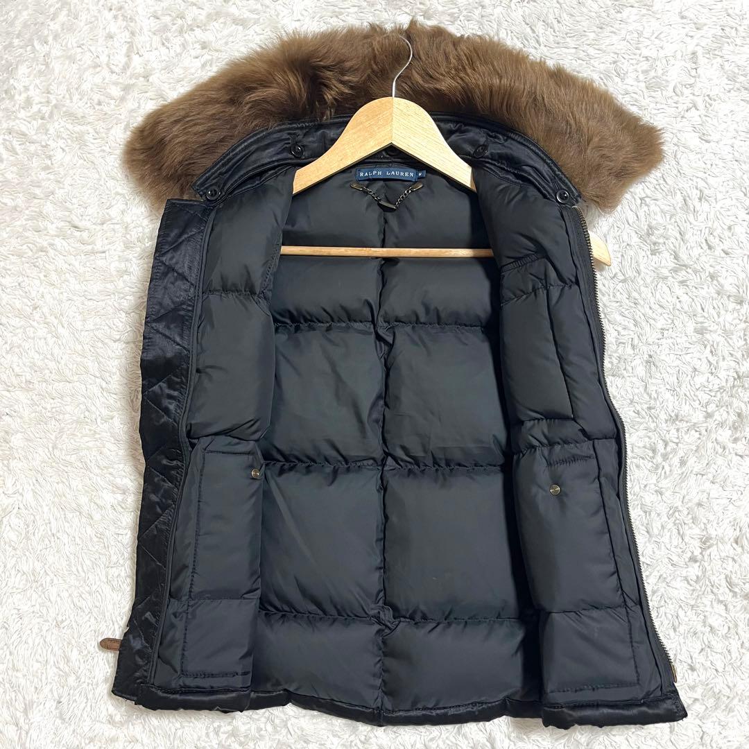 ✨大人気✨ラルフローレン ダウンベスト シルク リアルレザー リアルファー M