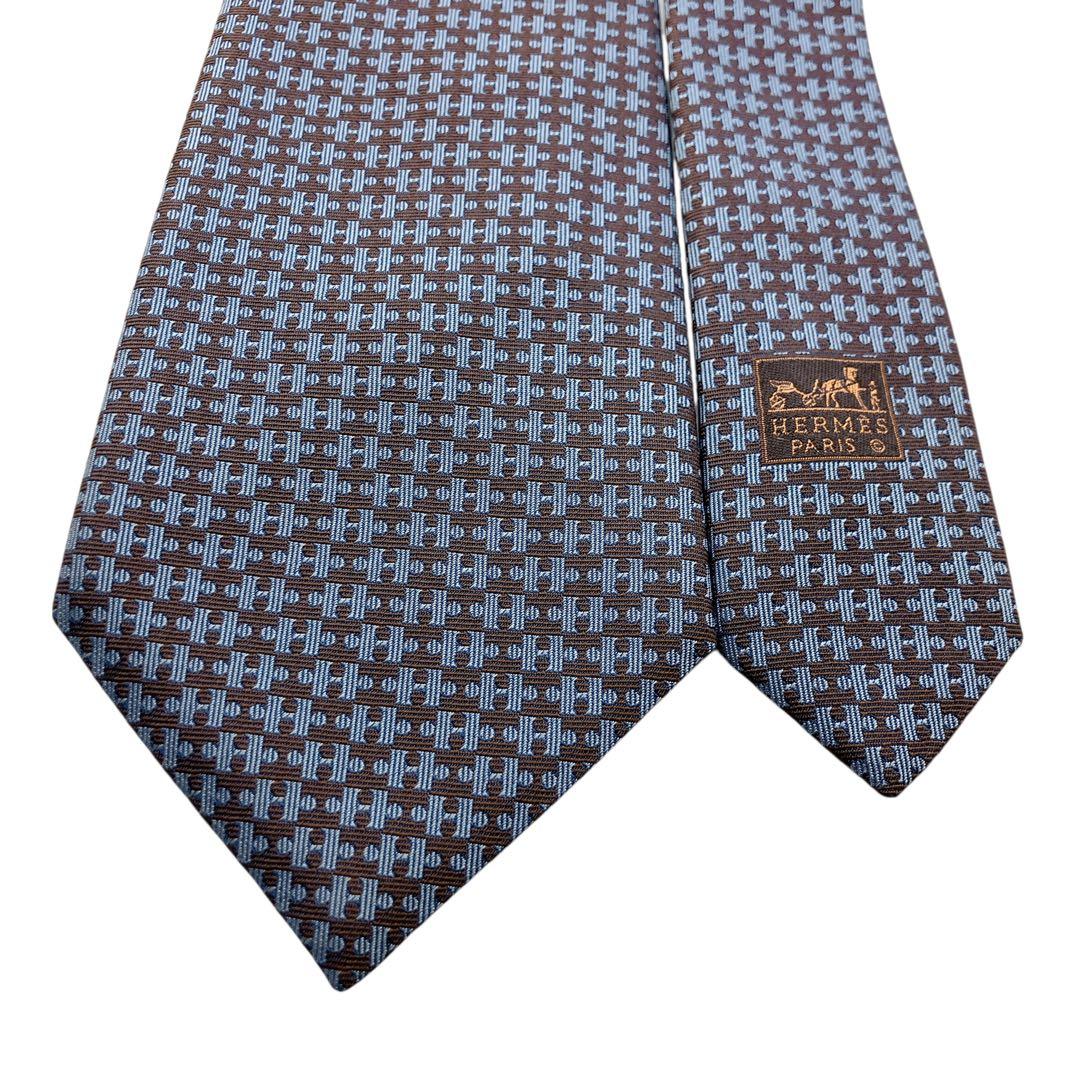 極美品HERMÈS エルメス ネクタイ ブラウン　H柄　パズル柄