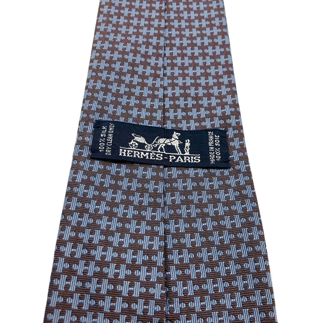 極美品HERMÈS エルメス ネクタイ ブラウン　H柄　パズル柄