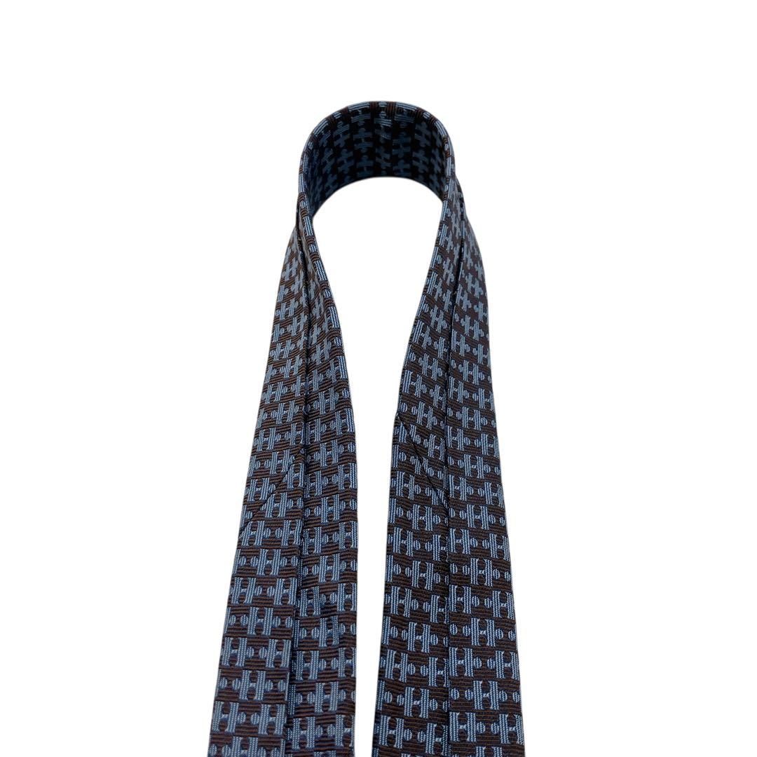 極美品HERMÈS エルメス ネクタイ ブラウン　H柄　パズル柄