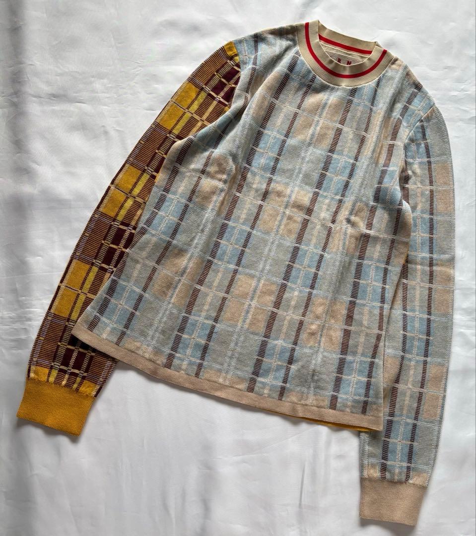 専用さま…美品マルニ　ニット　セーター　クルーネック　コットンリブ編み　チェック