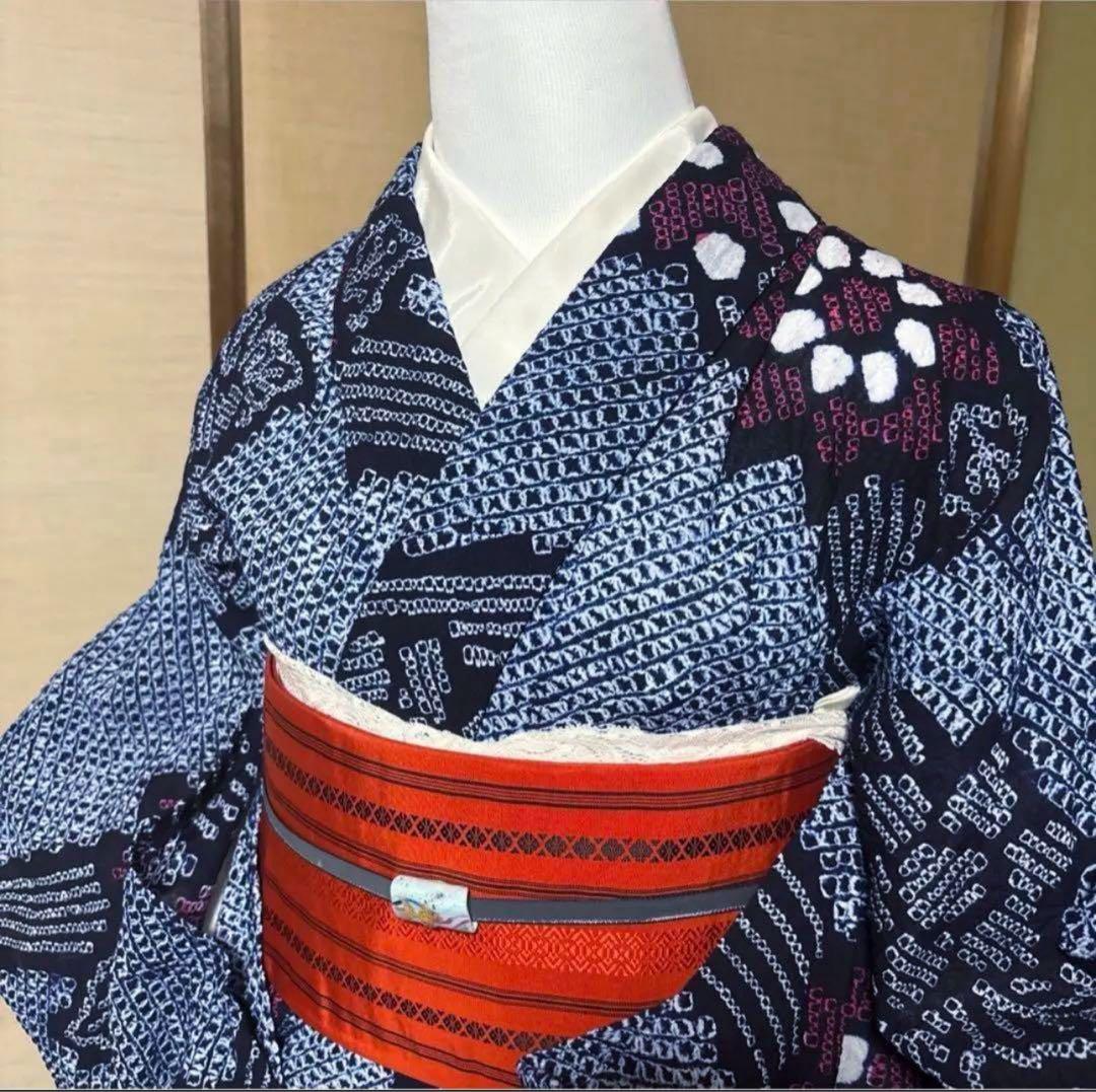 有松鳴海絞りフルセット5点 高級浴衣+半幅帯+帯締め+帯揚げ+帯留め