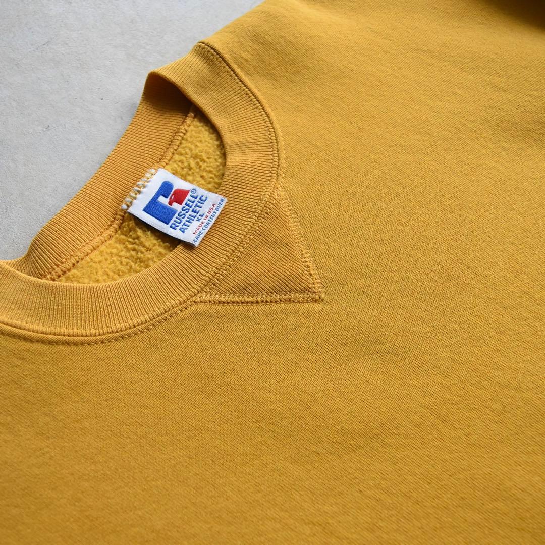90s RUSSELラッセル 無地スウェット イエローUSA製 XL レアカラー
