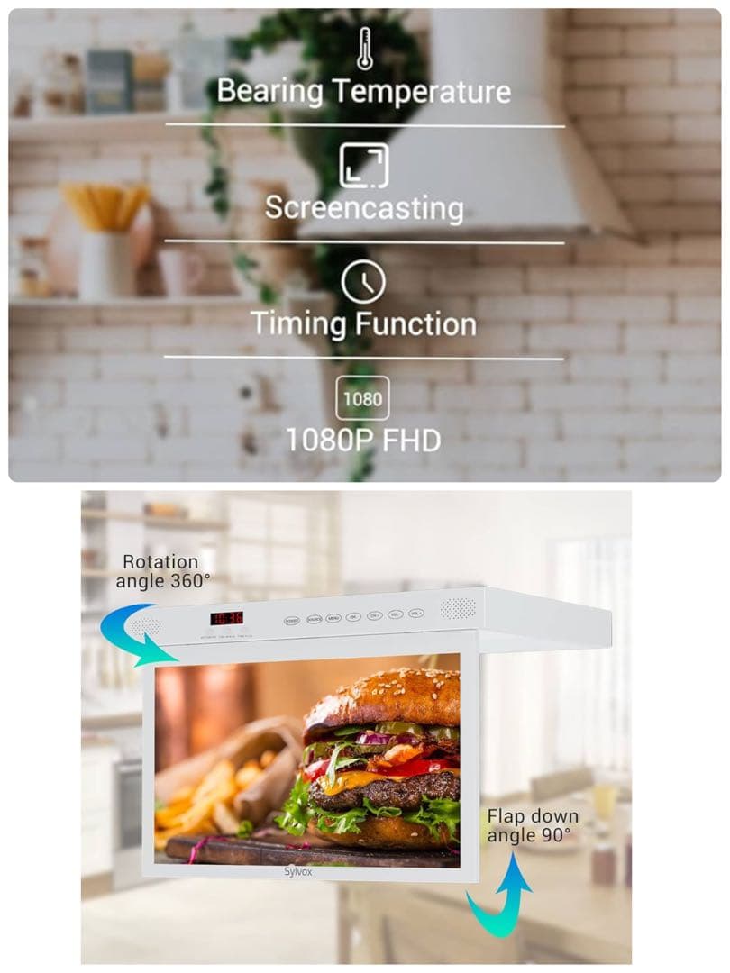SYLVOX 15.6インチ テレビ キッチン用テレビ フリップダウンモニター