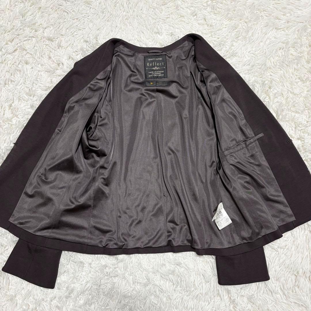 ✨極美品 13/大きいサイズ✨リフレクト パンツスーツ ノーカラー ストレッチ性