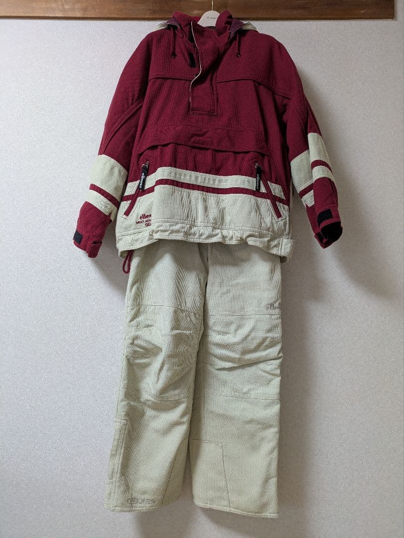 エレッセellesseスキーウェア＋手袋 オフホワイト×赤色 S～SSサイズ