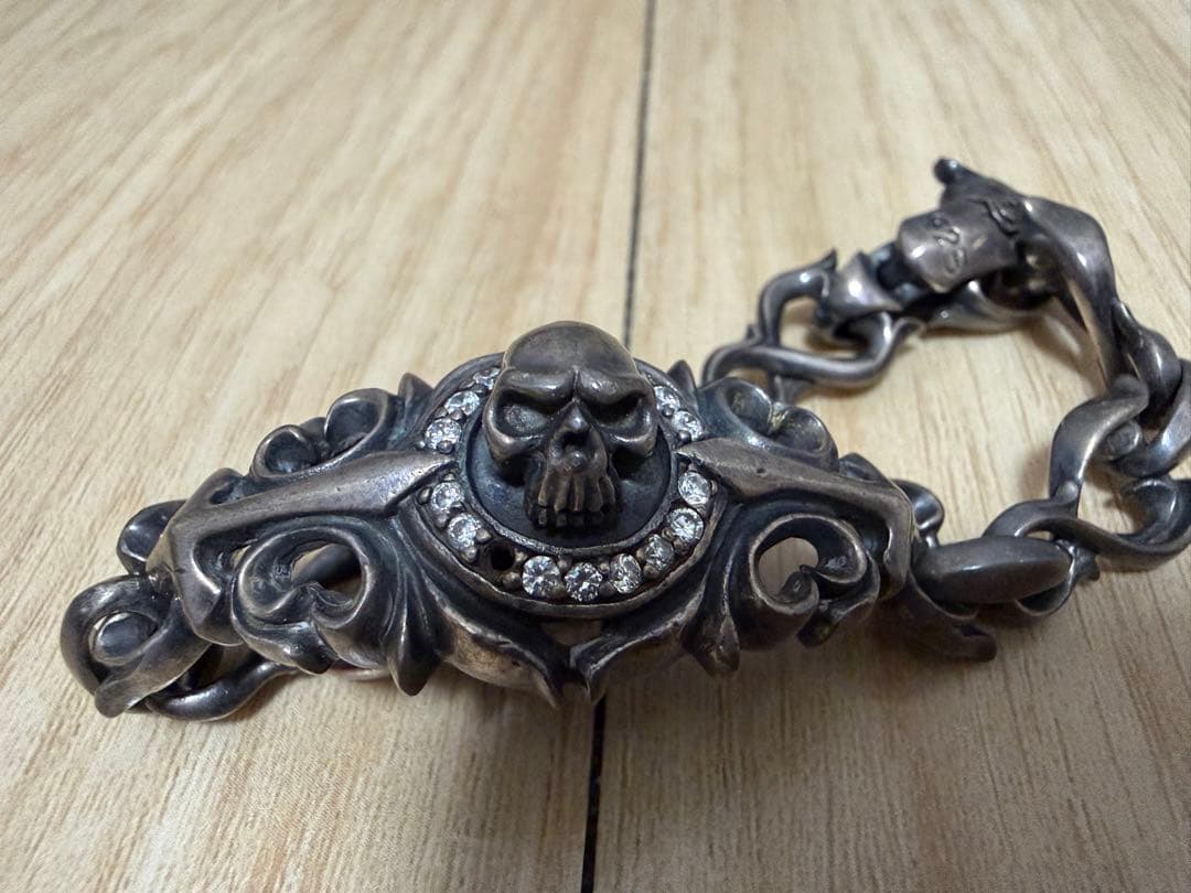 SV925 スカル ブレスレット ゴシック 重厚 チェーン シルバー925