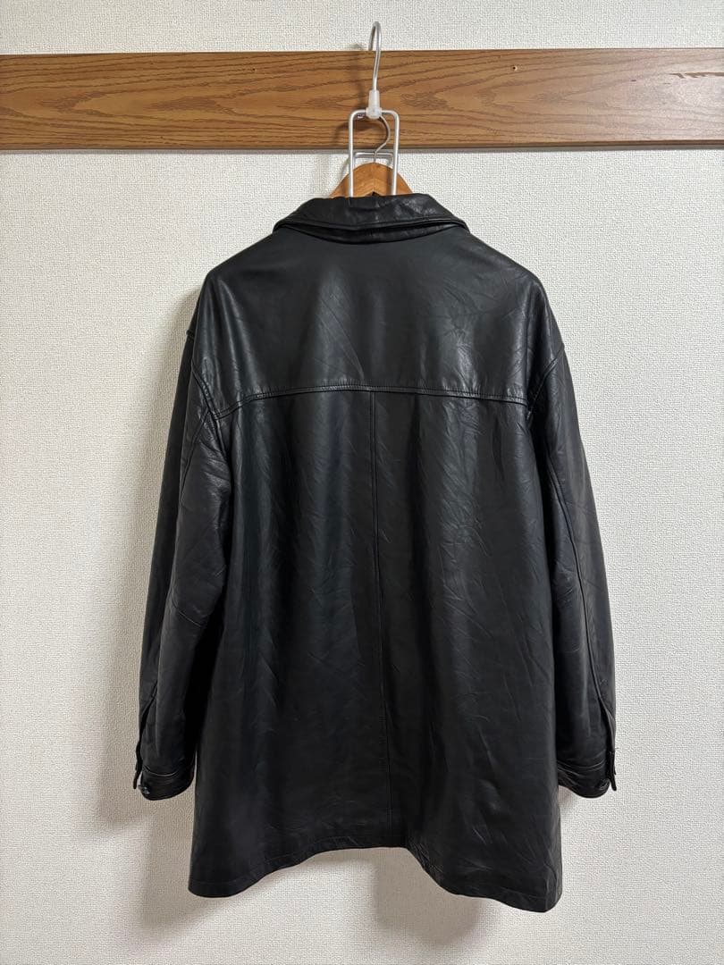 【名作】90s-00s OLD GAP 牛革 レザーカーコート ブラック XL