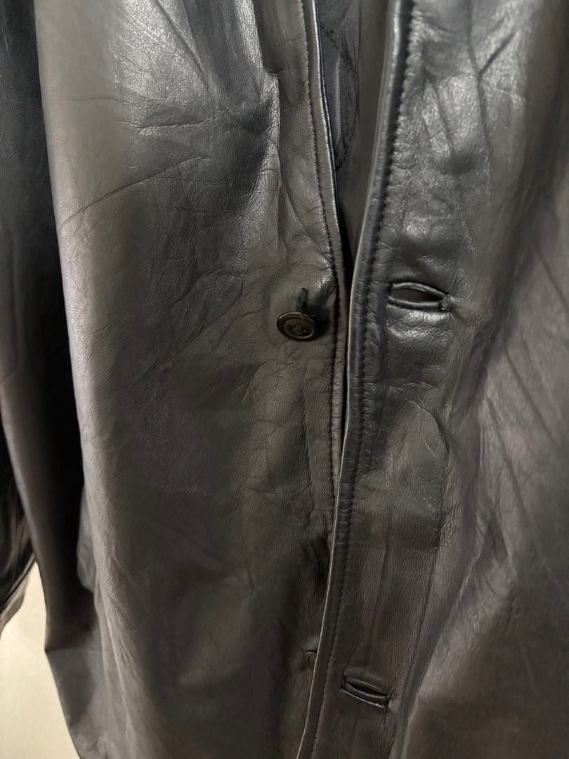 【名作】90s-00s OLD GAP 牛革 レザーカーコート ブラック XL