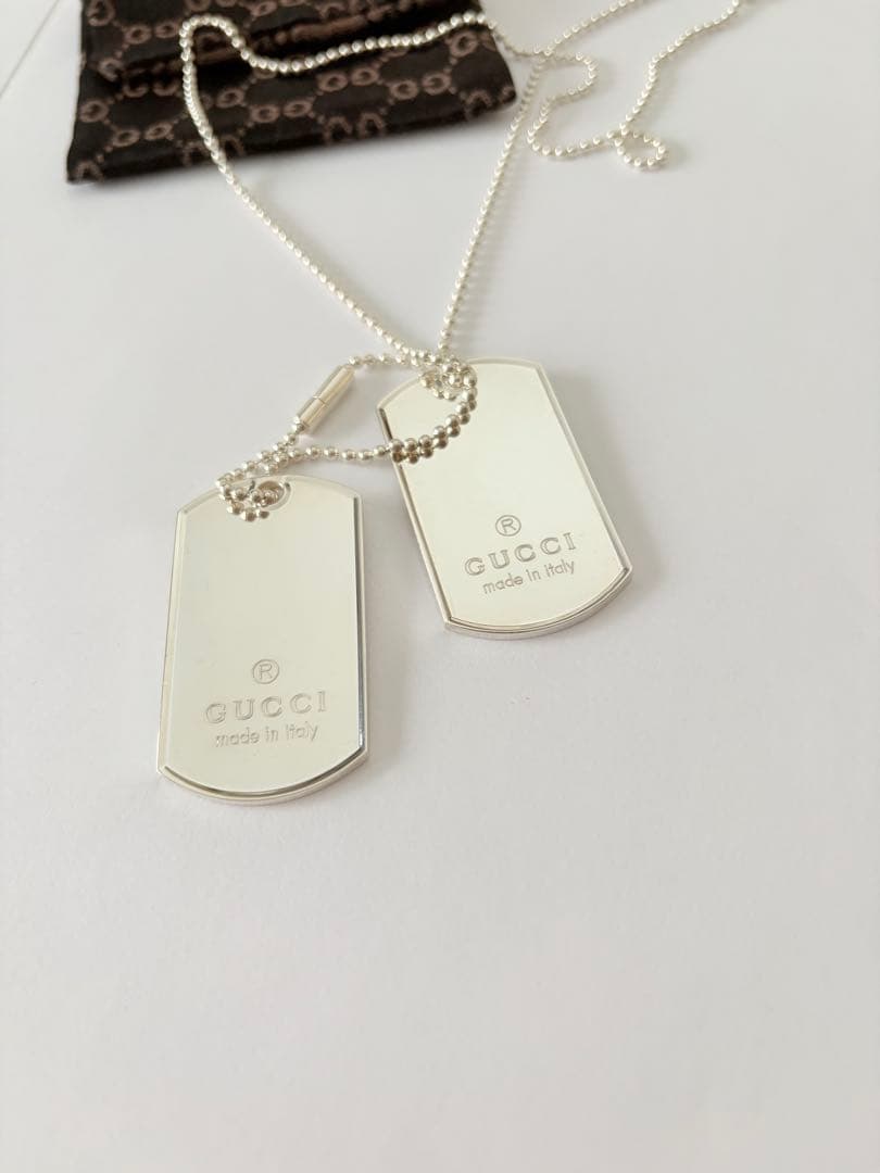 GUCCI ドッグタグ ダブルプレートネックレス シルバー925 ボールチェーン