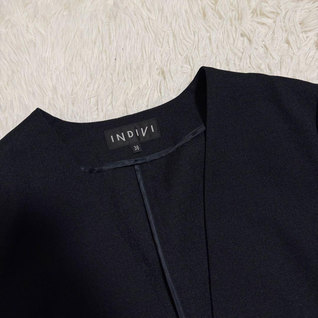 25年製未使用級　indivi パンツスーツ　セットアップ　ウォッシャブル　紺色