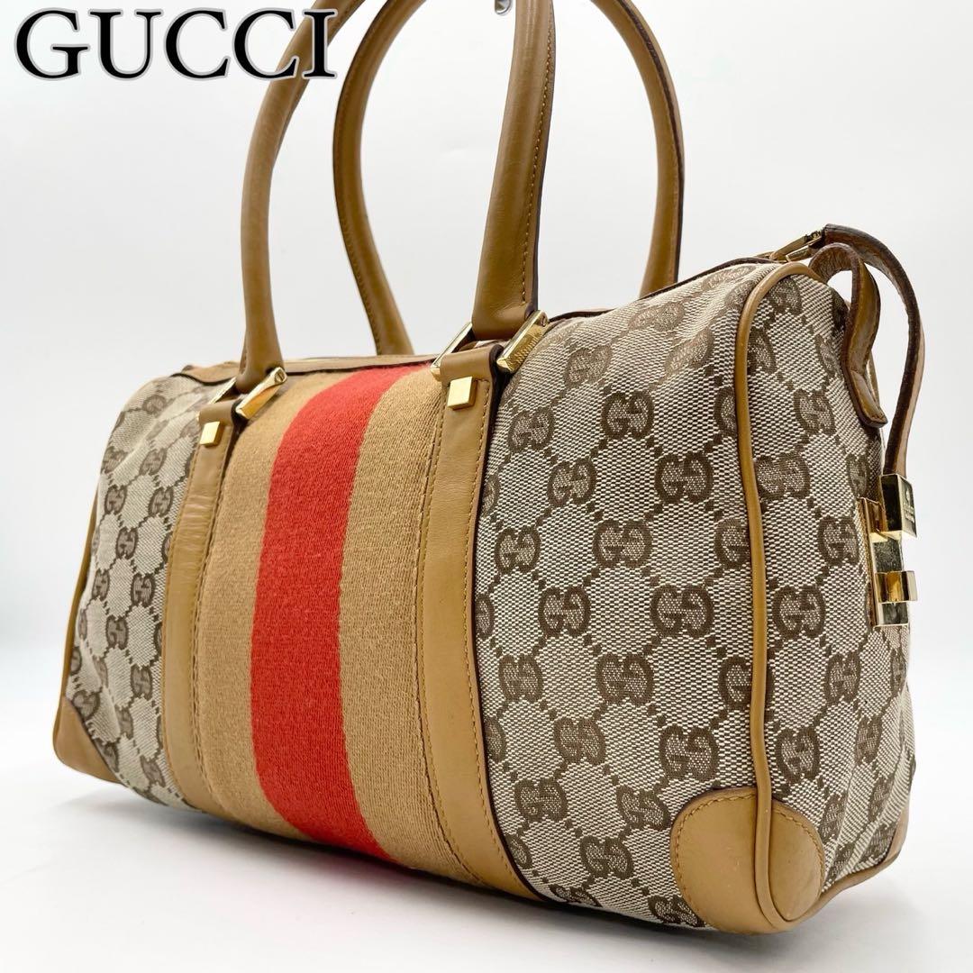 グッチ シェリーライン GGキャンバス ミニボストンバッグ ベージュ