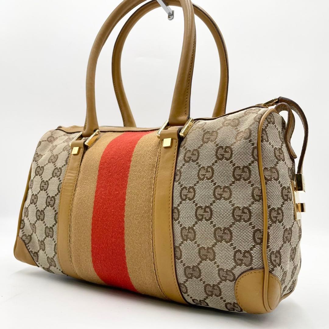 グッチ シェリーライン GGキャンバス ミニボストンバッグ ベージュ