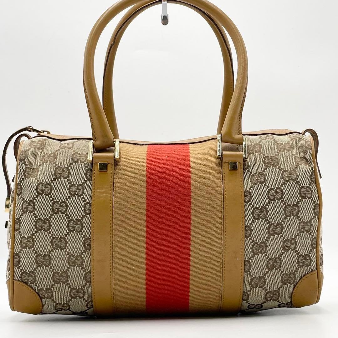 グッチ シェリーライン GGキャンバス ミニボストンバッグ ベージュ