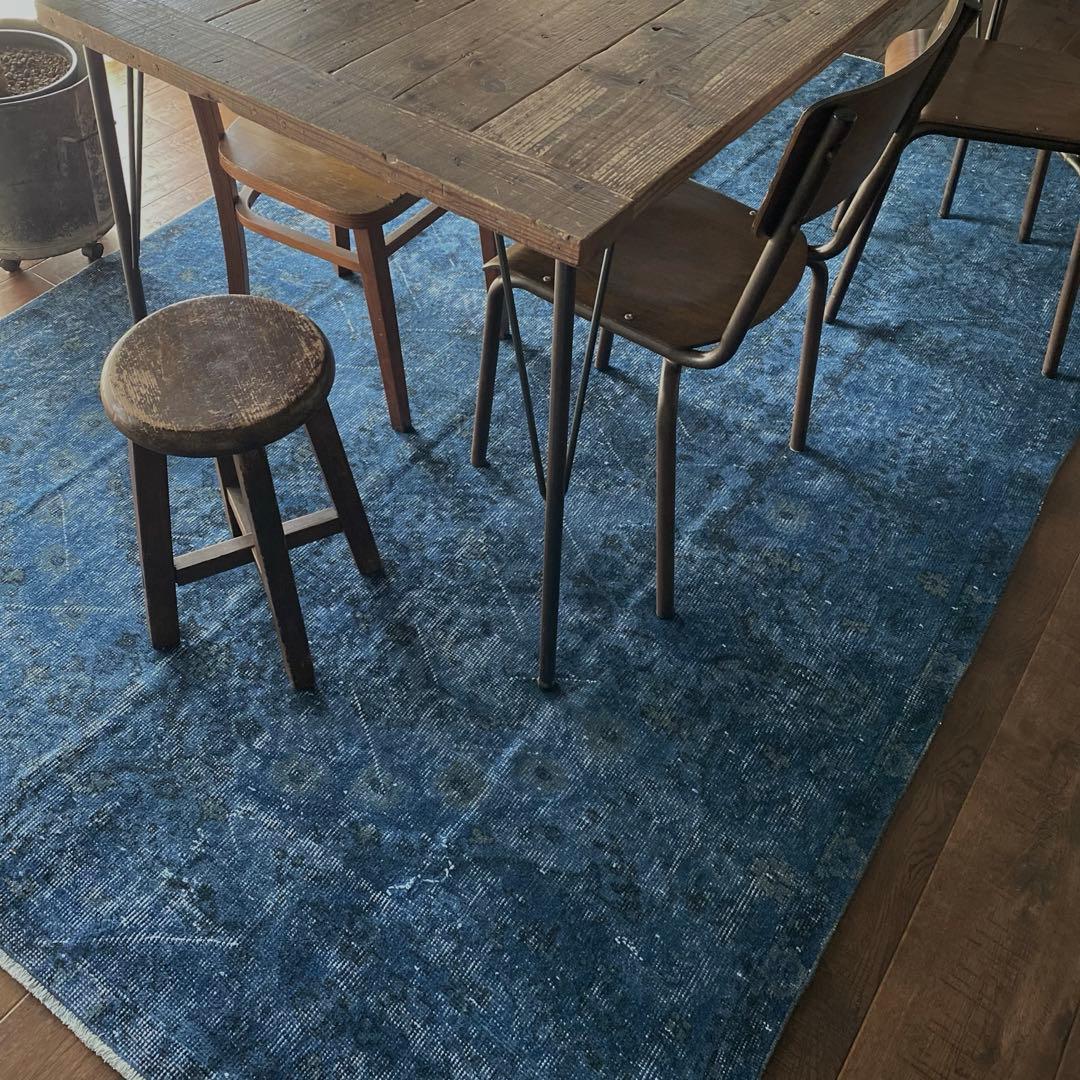 超大判くすみブルー　ヴィンテージラグ　トルコラグ　オーバーダイ