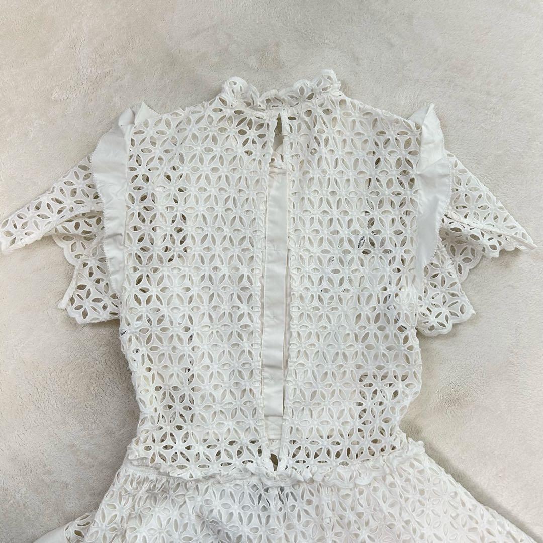 Self Portrait レースデザイン ミニワンピース 半袖 ホワイト