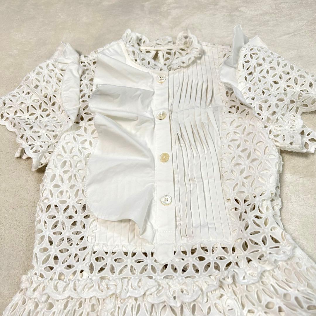 Self Portrait レースデザイン ミニワンピース 半袖 ホワイト