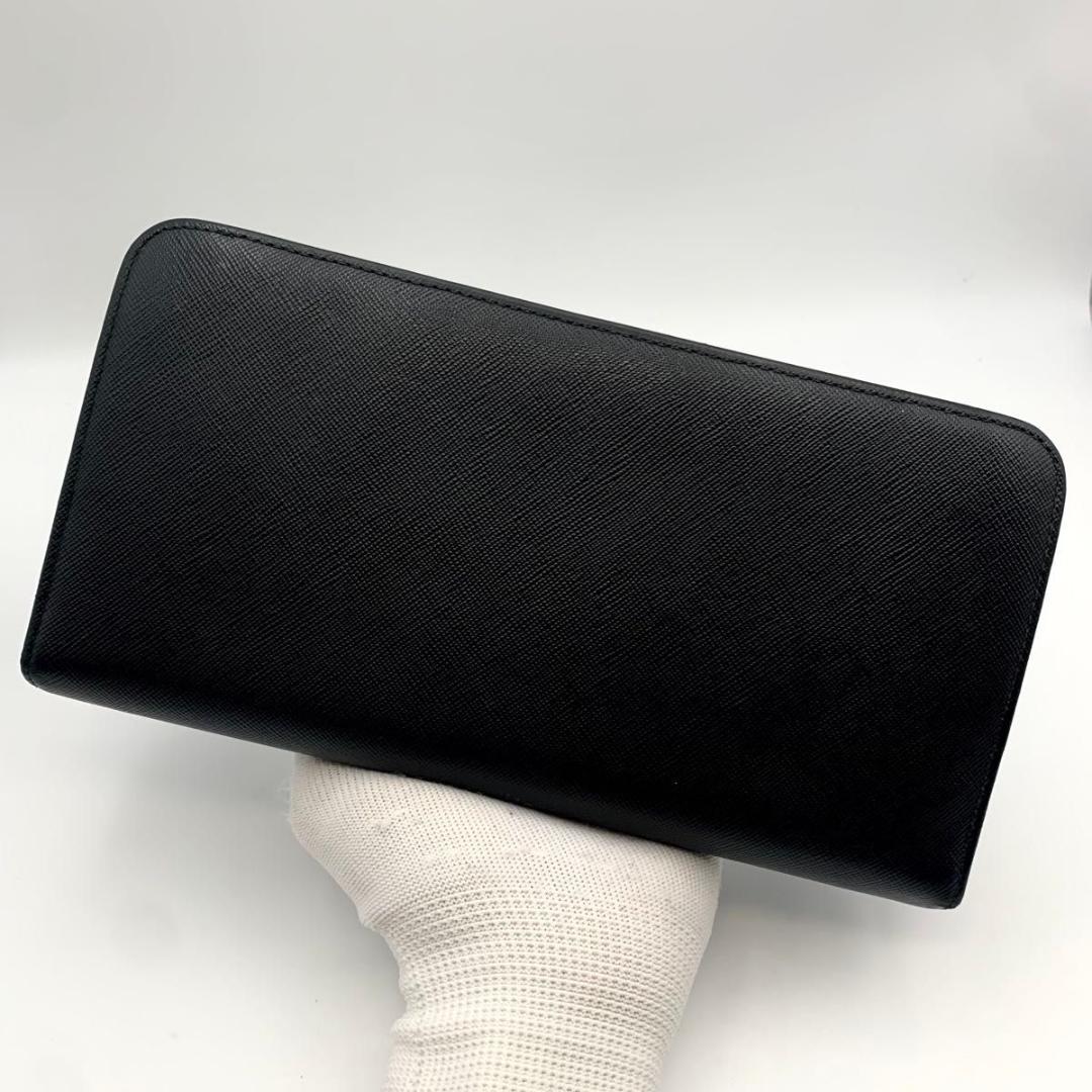 鑑定済み プラダ 長財布 サフィアーノ レザー オーガナイザー ロゴ メンズ 黒