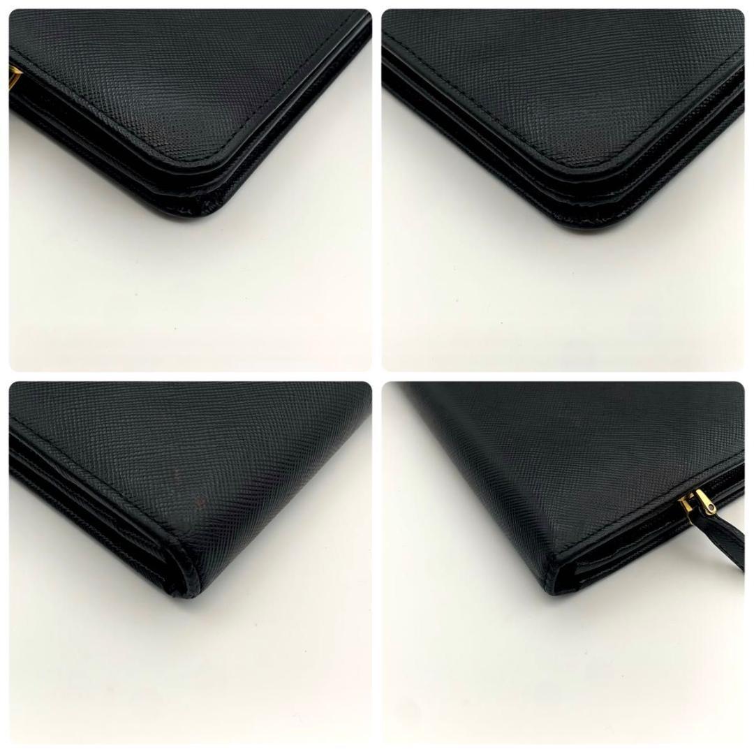 鑑定済み プラダ 長財布 サフィアーノ レザー オーガナイザー ロゴ メンズ 黒