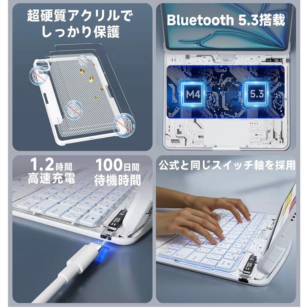 iPad キーボード ケース 360°回転＋180°フリップ 多機能 軽量