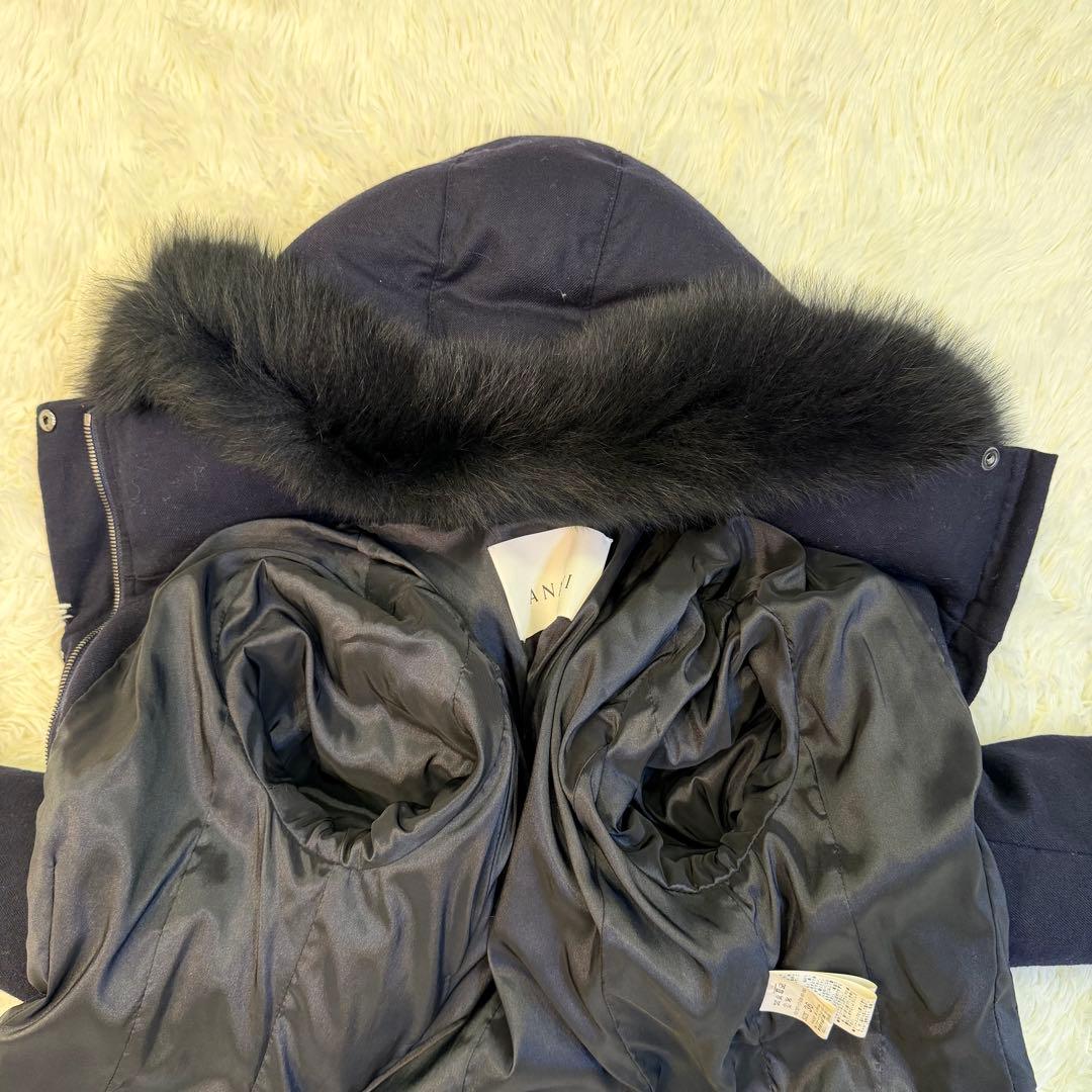 ANAYI サキソニー フォックスファー付き ロングダウンコート ネイビー 36