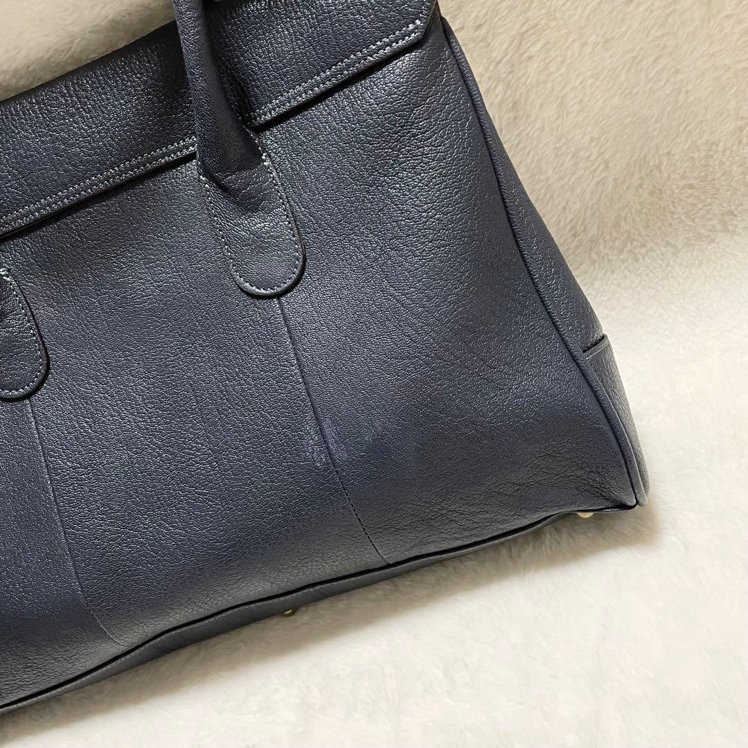 トフ＆ロードストーン トート ルーフボタン　ネイビーブルー　 本革　シボ