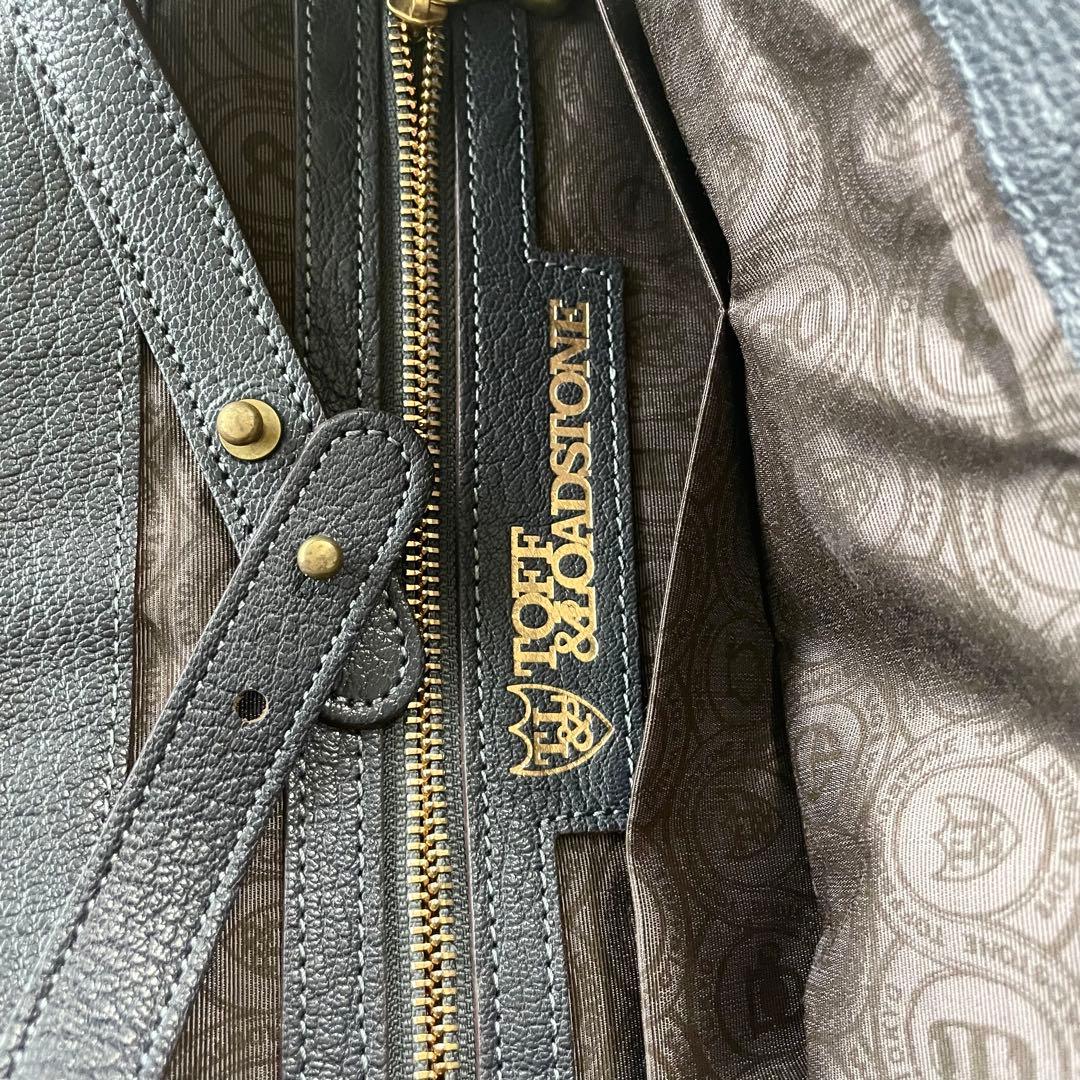 トフ＆ロードストーン トート ルーフボタン　ネイビーブルー　 本革　シボ