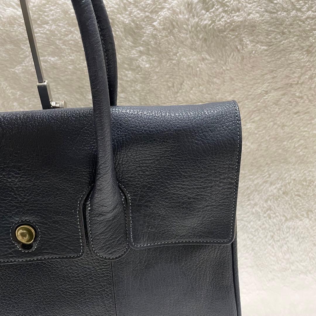 トフ＆ロードストーン トート ルーフボタン　ネイビーブルー　 本革　シボ