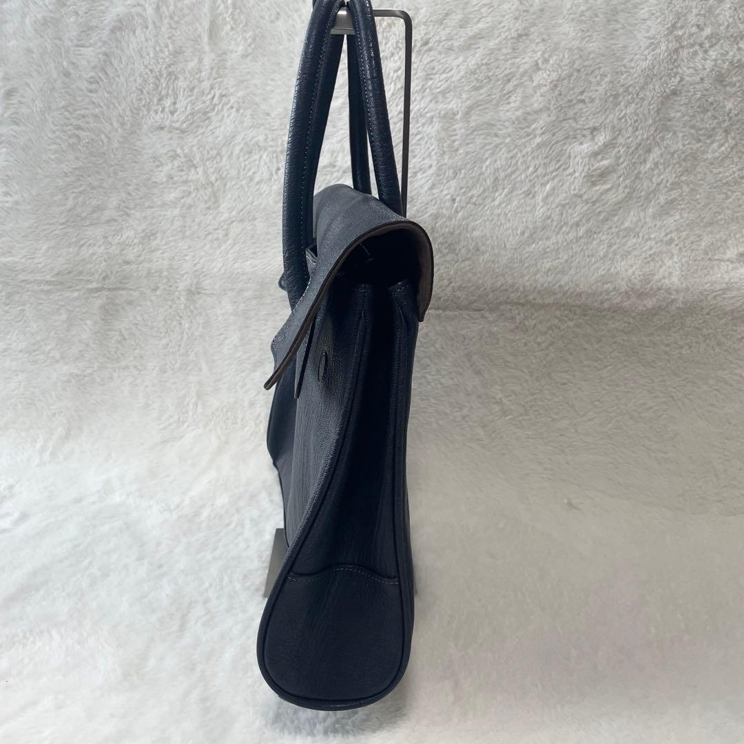 トフ＆ロードストーン トート ルーフボタン　ネイビーブルー　 本革　シボ