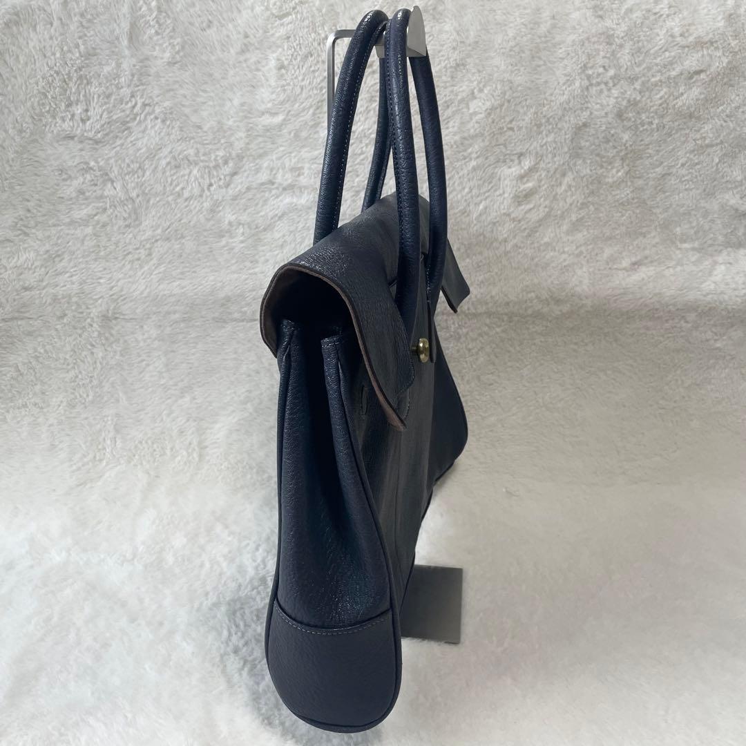 トフ＆ロードストーン トート ルーフボタン　ネイビーブルー　 本革　シボ