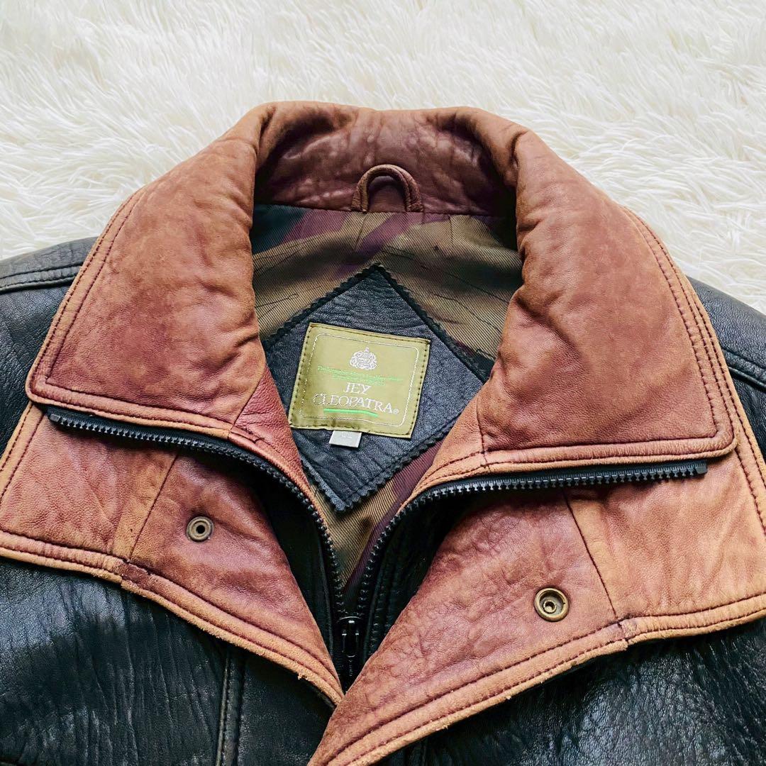 バイカラーボンバージャケット●希少2XLサイズ●90sヴィンテージ リアルレザー