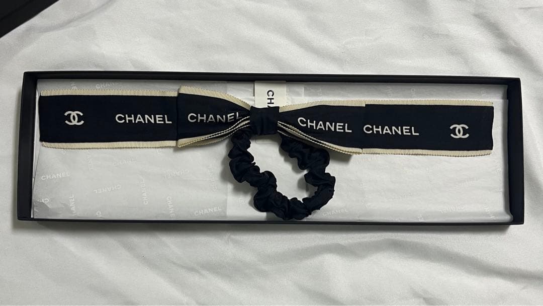 CHANEL レア22A限定　シュシュ　ブラック　シルク　ココマーク