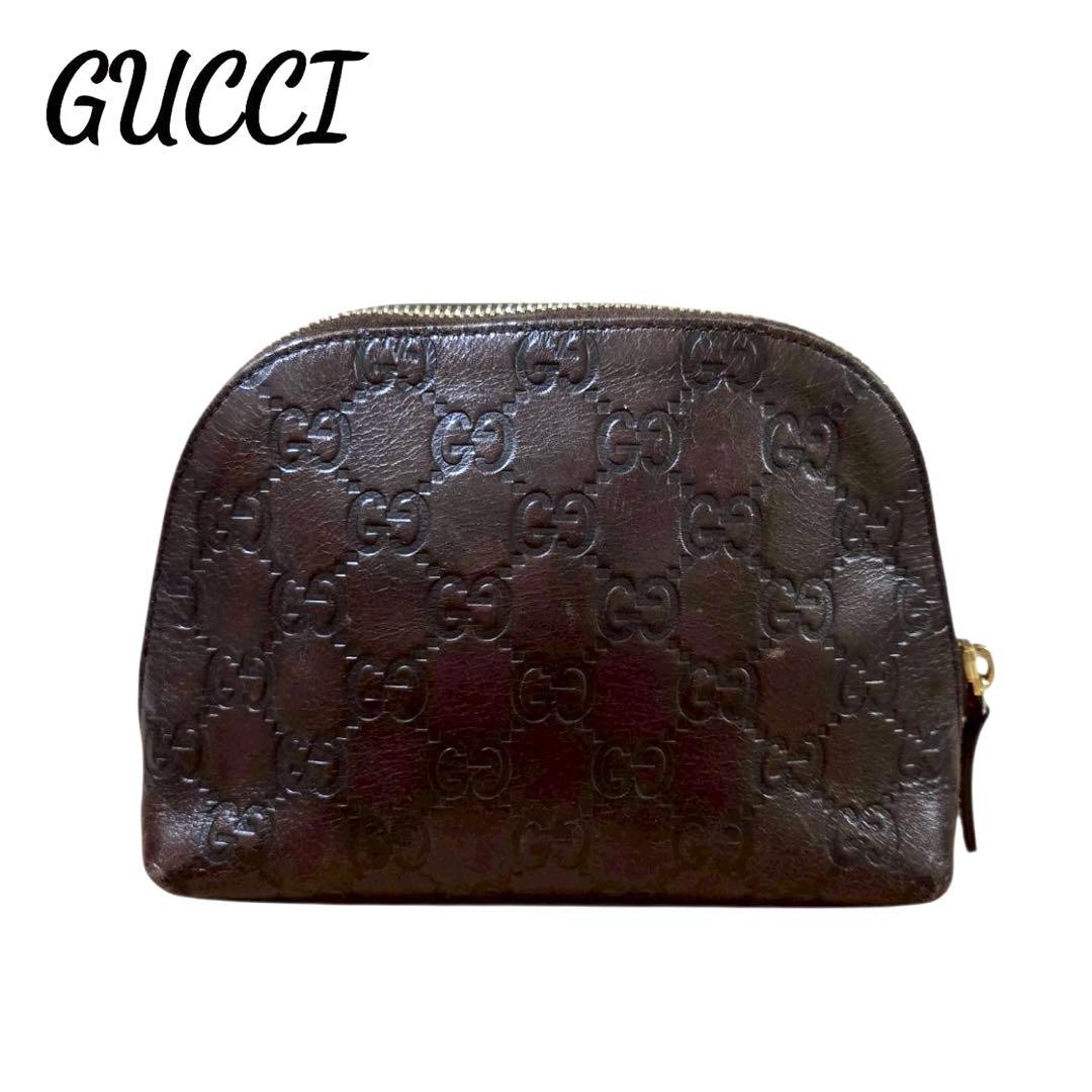 グッチ GG柄 レザーポーチ ブラウン 小物入れ 化粧ポーチ イタリア製
