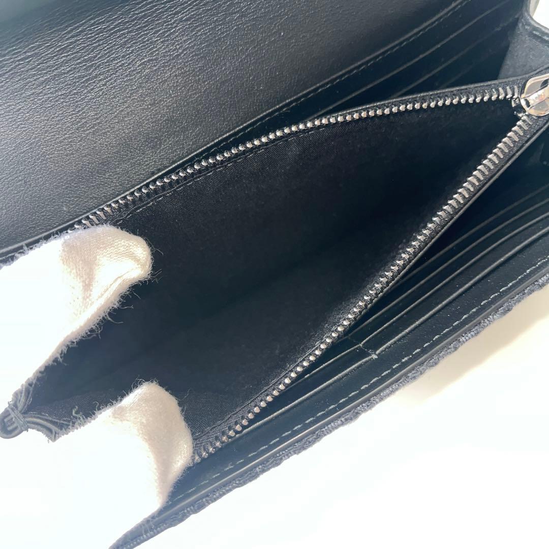 ディオール　ロング フラップ ウォレット　オブリーク　ジャガード　レザー　黒