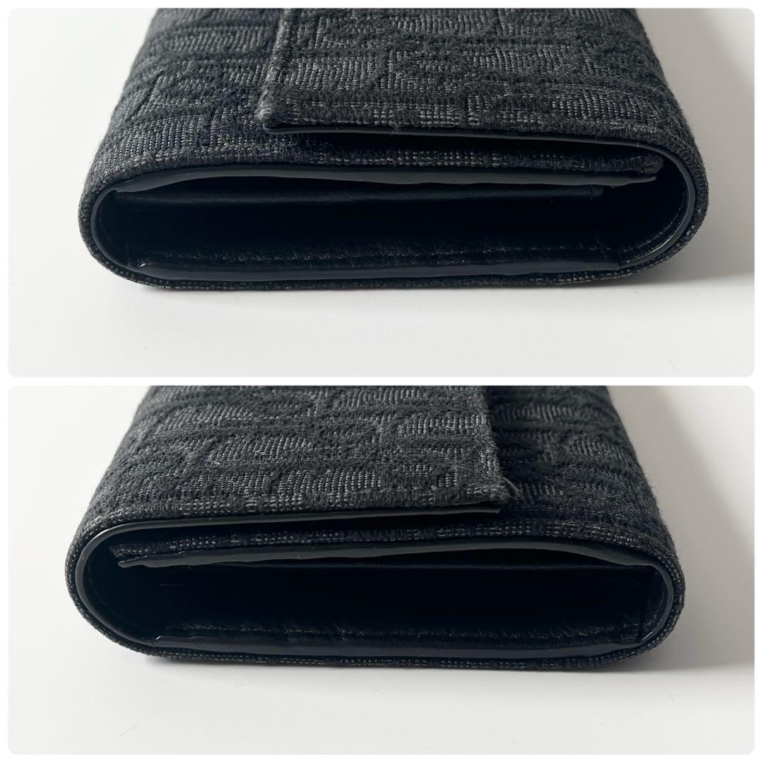 ディオール　ロング フラップ ウォレット　オブリーク　ジャガード　レザー　黒
