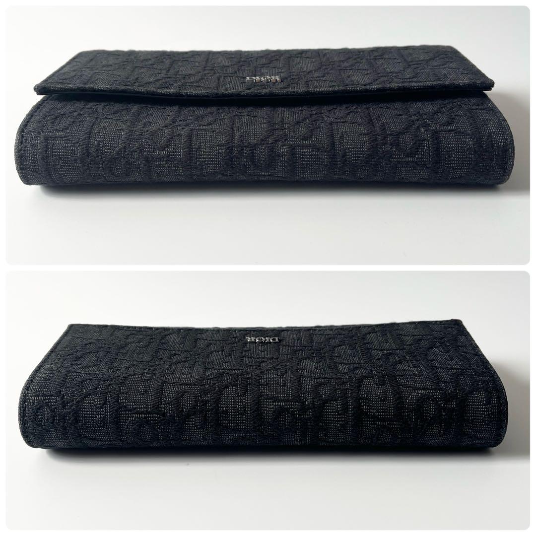 ディオール　ロング フラップ ウォレット　オブリーク　ジャガード　レザー　黒