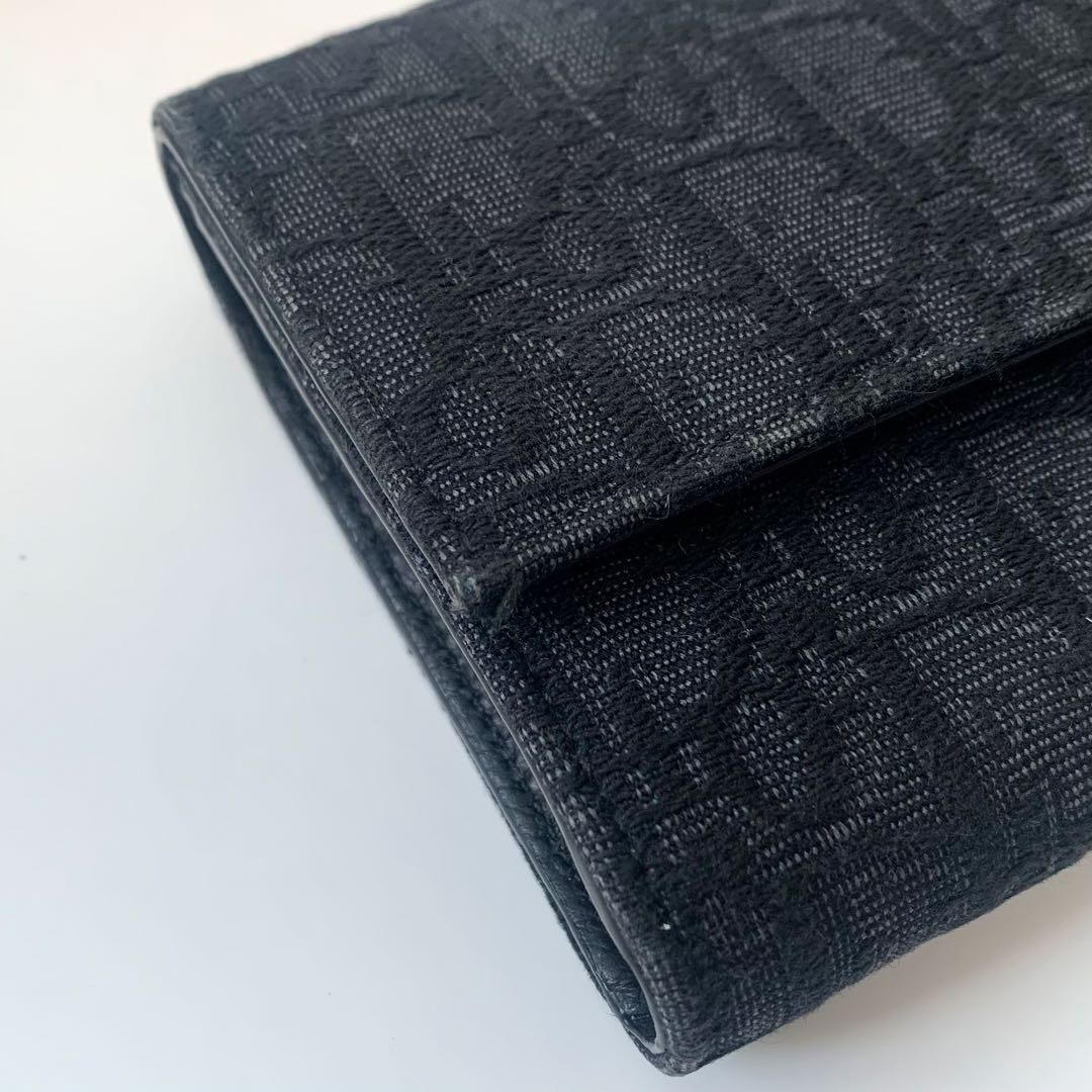 ディオール　ロング フラップ ウォレット　オブリーク　ジャガード　レザー　黒