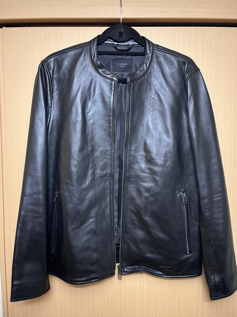 LIUGOO ブラック レザーライダースジャケット