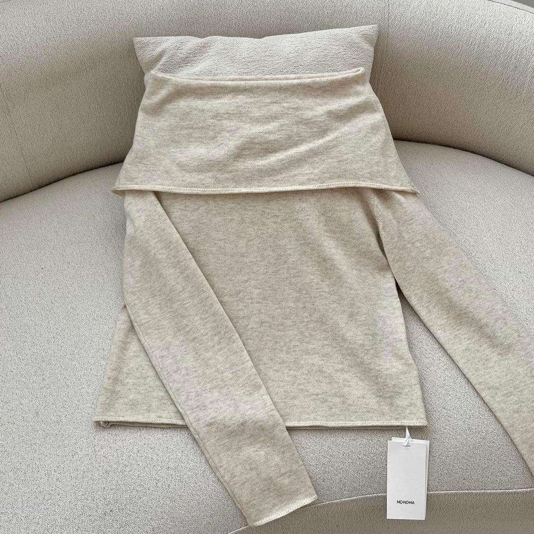 Monoha ベージュ オフショルダー ニット 長袖