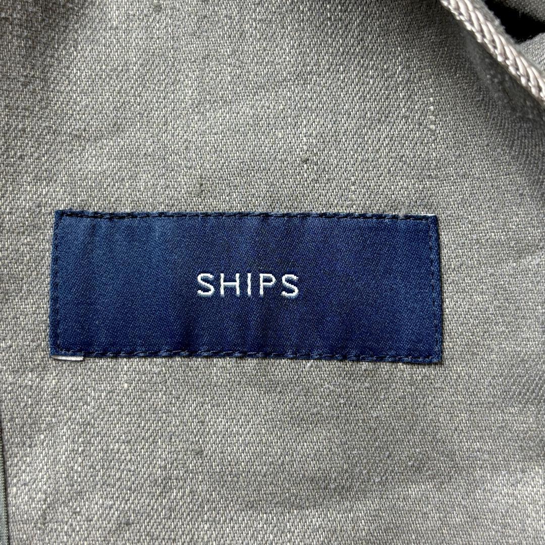 シップス S リネン混 ノーカラー パンツスーツ セットアップ 36 グレー