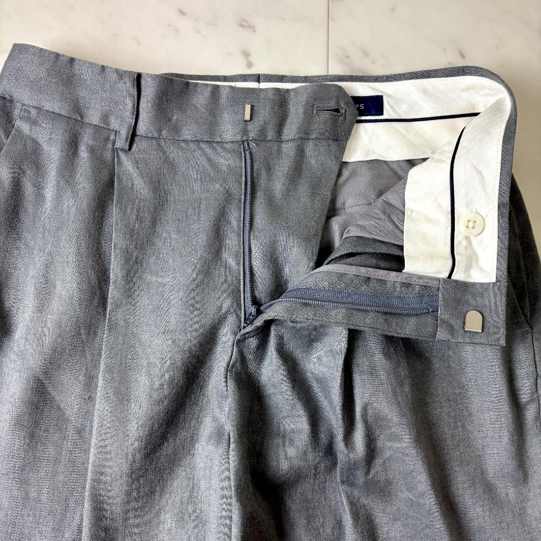 シップス S リネン混 ノーカラー パンツスーツ セットアップ 36 グレー