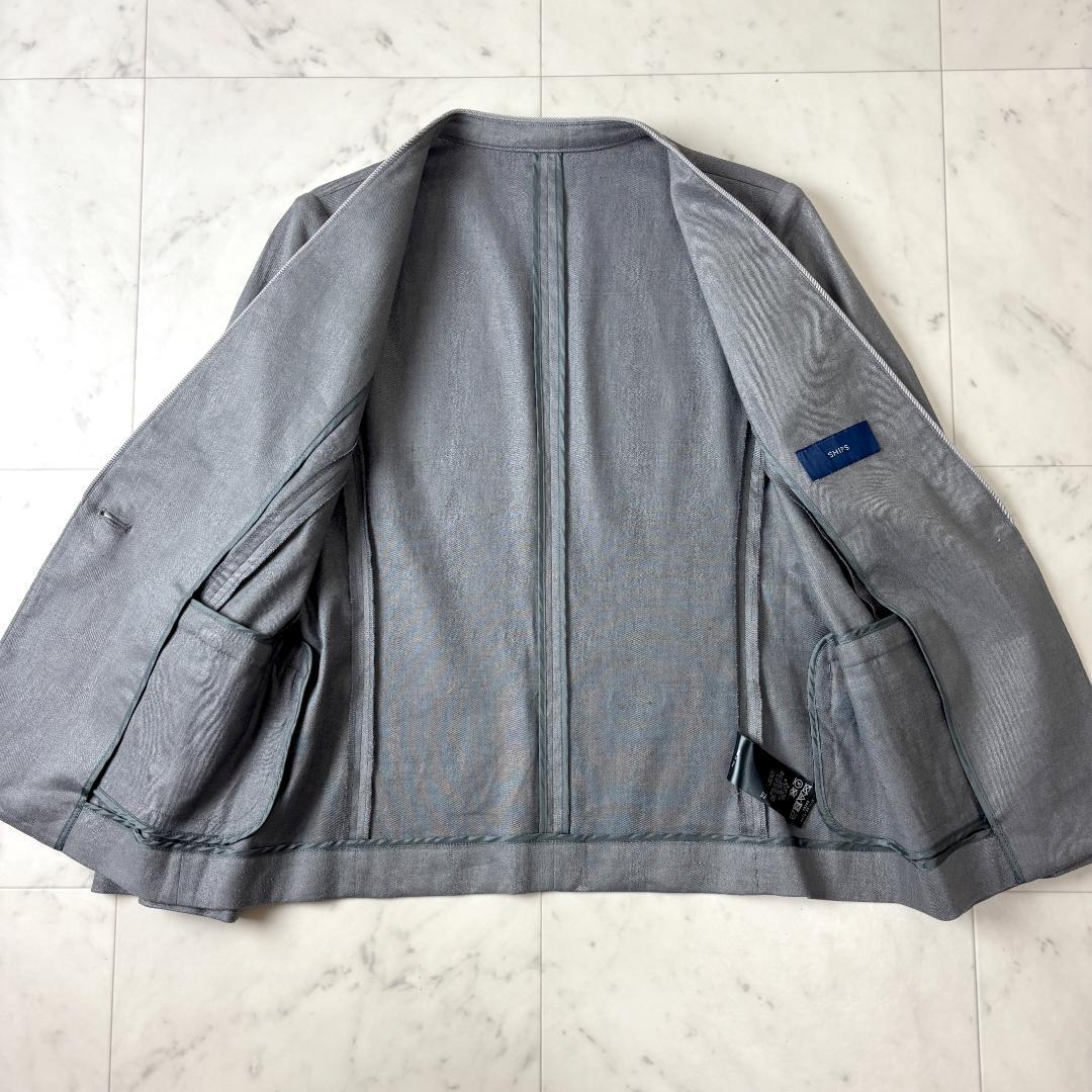 シップス S リネン混 ノーカラー パンツスーツ セットアップ 36 グレー