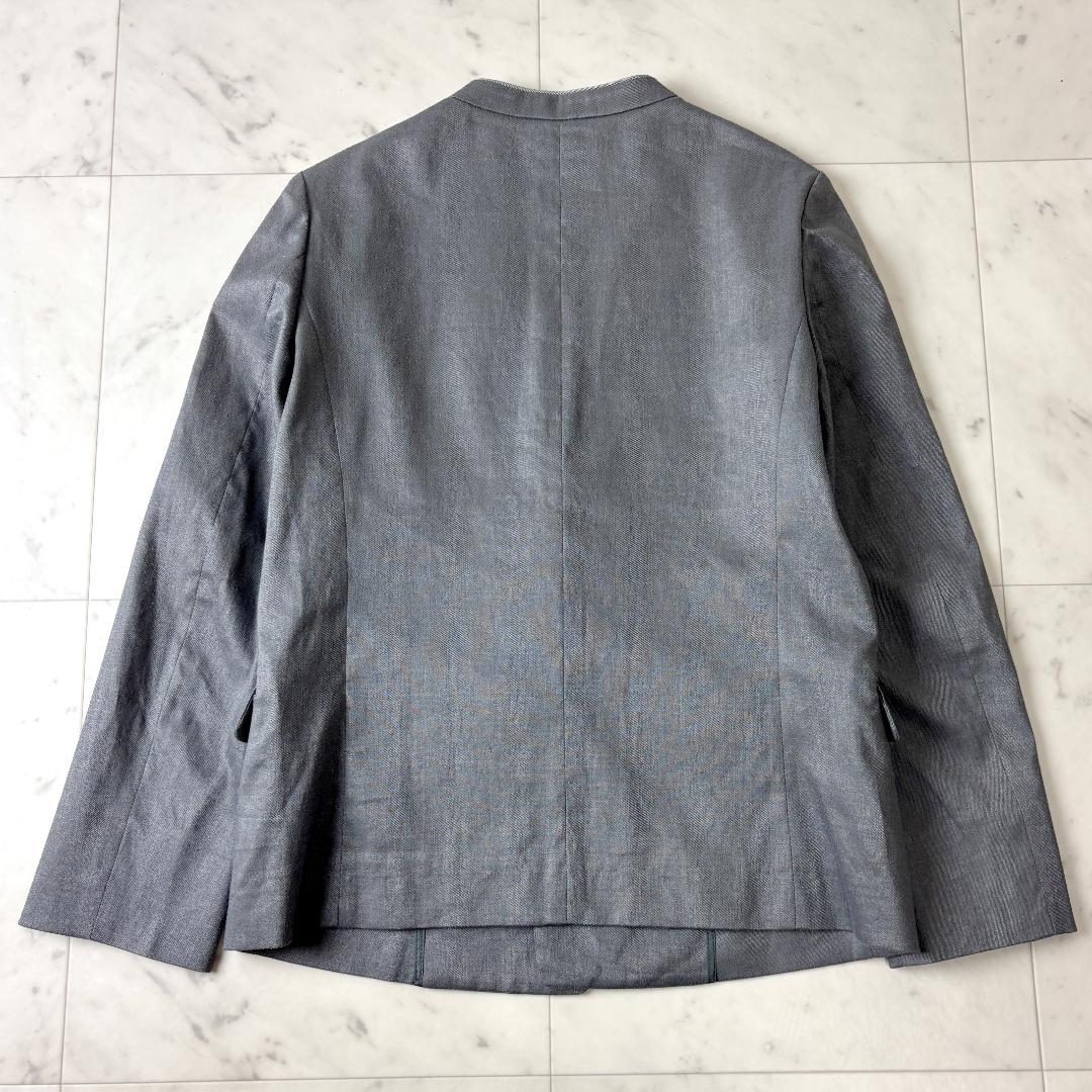 シップス S リネン混 ノーカラー パンツスーツ セットアップ 36 グレー