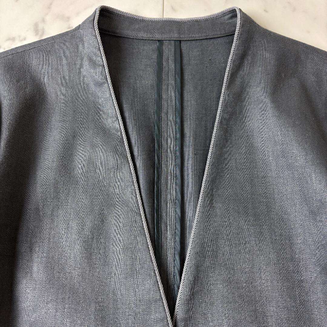 シップス S リネン混 ノーカラー パンツスーツ セットアップ 36 グレー