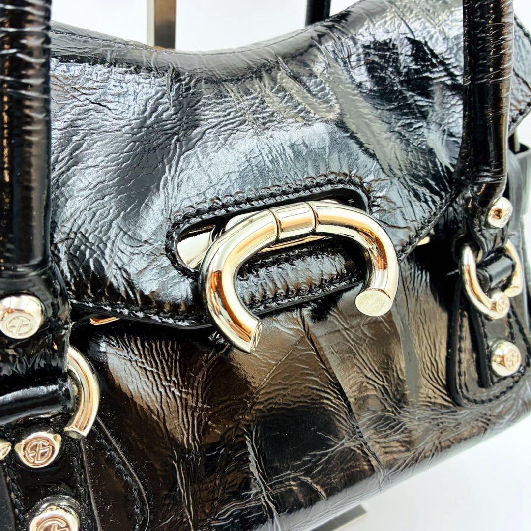 フランチェスコビアジア パテントレザー ハンドバッグ シルバー金具 黒 y2k