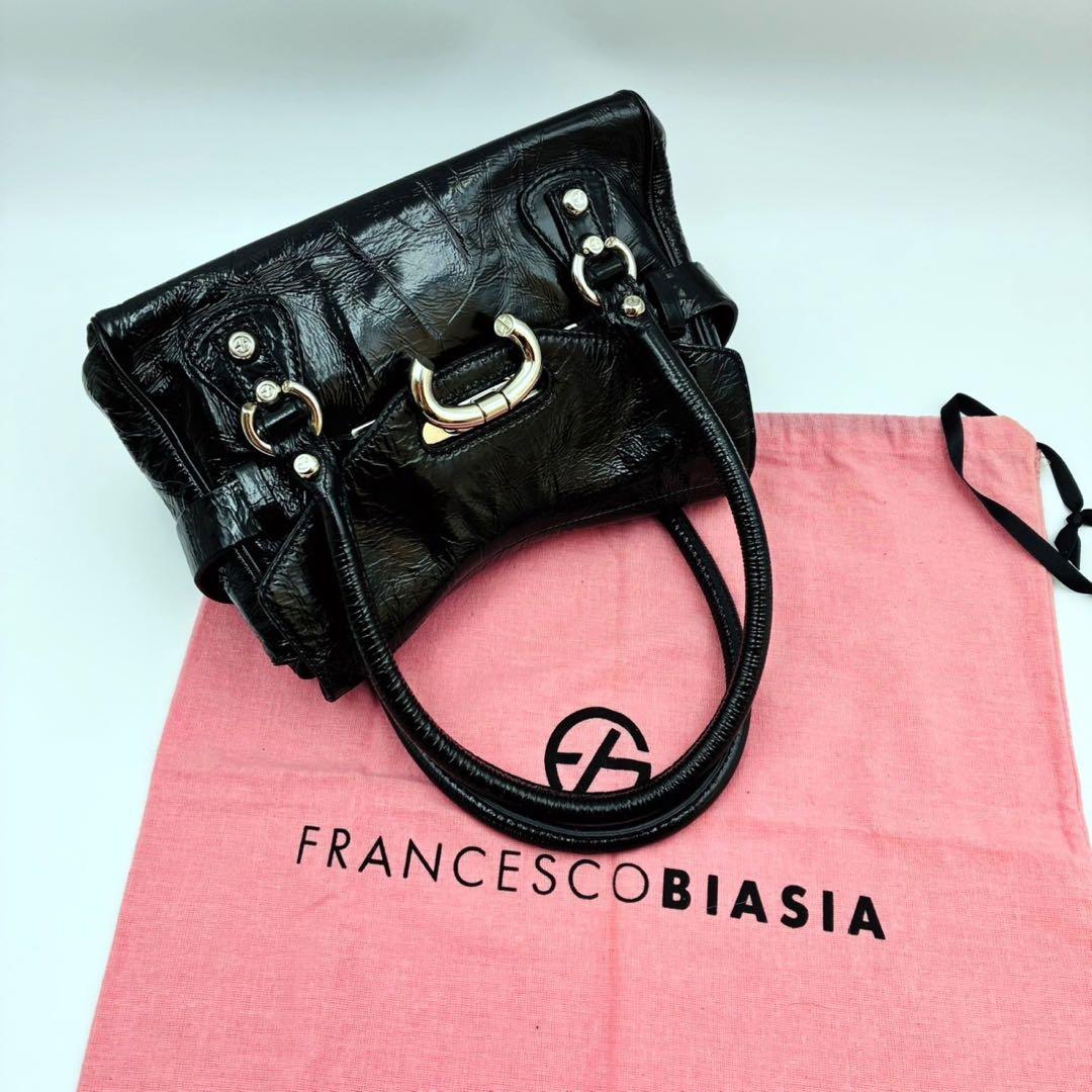 フランチェスコビアジア パテントレザー ハンドバッグ シルバー金具 黒 y2k