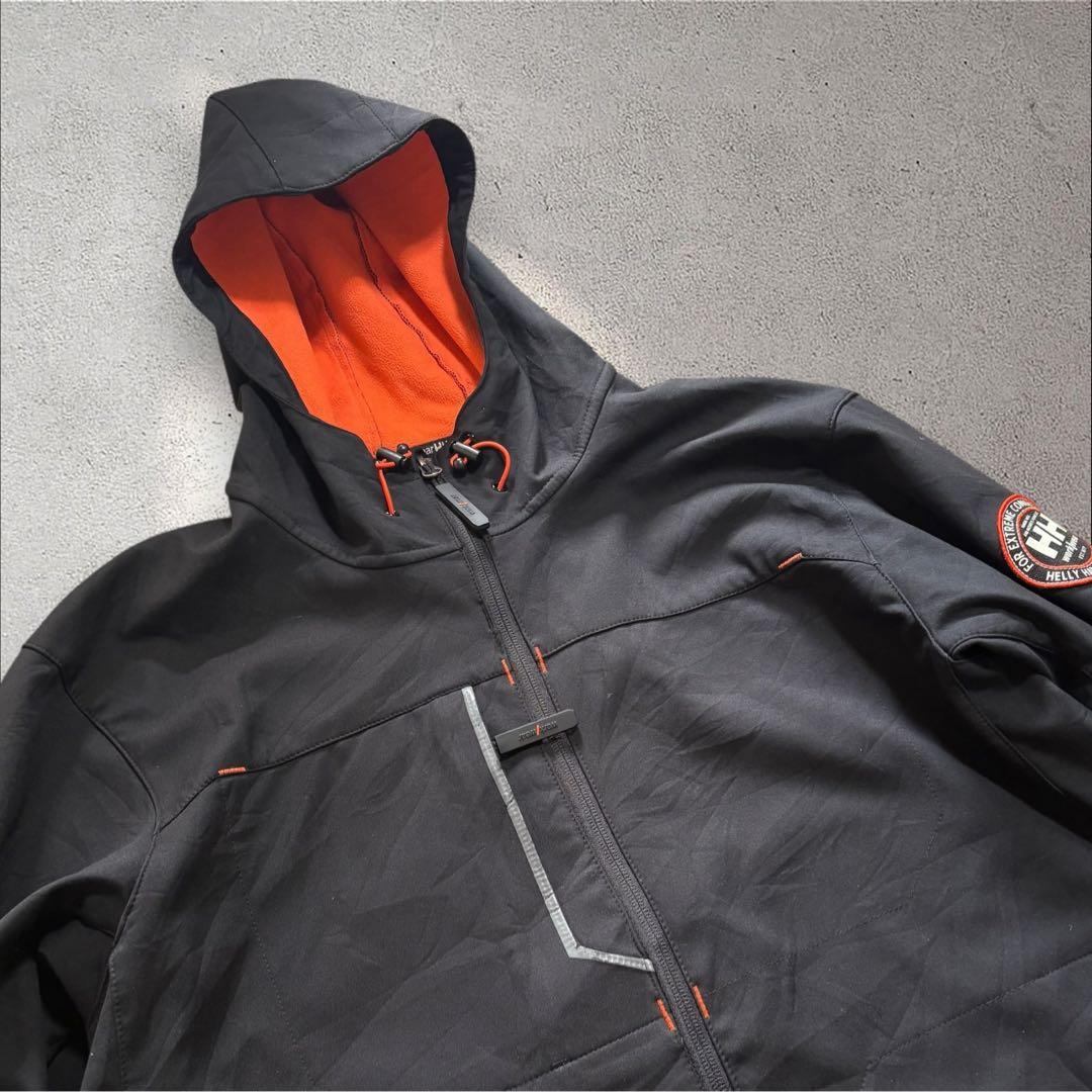 【N82】ヘリーハンセンワークウェアソフトシェルジャケットブラック×オレンジ
