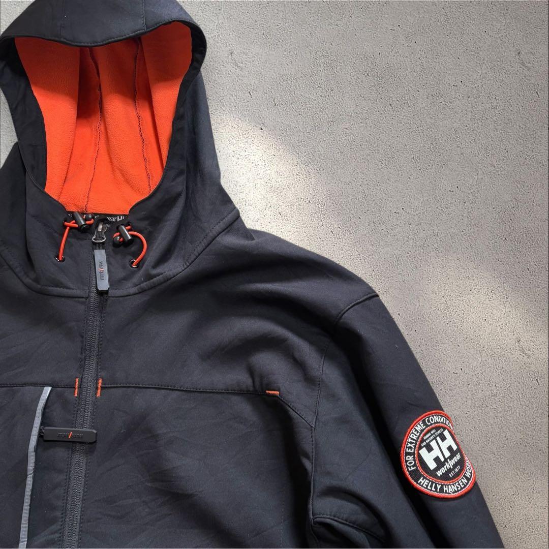 【N82】ヘリーハンセンワークウェアソフトシェルジャケットブラック×オレンジ