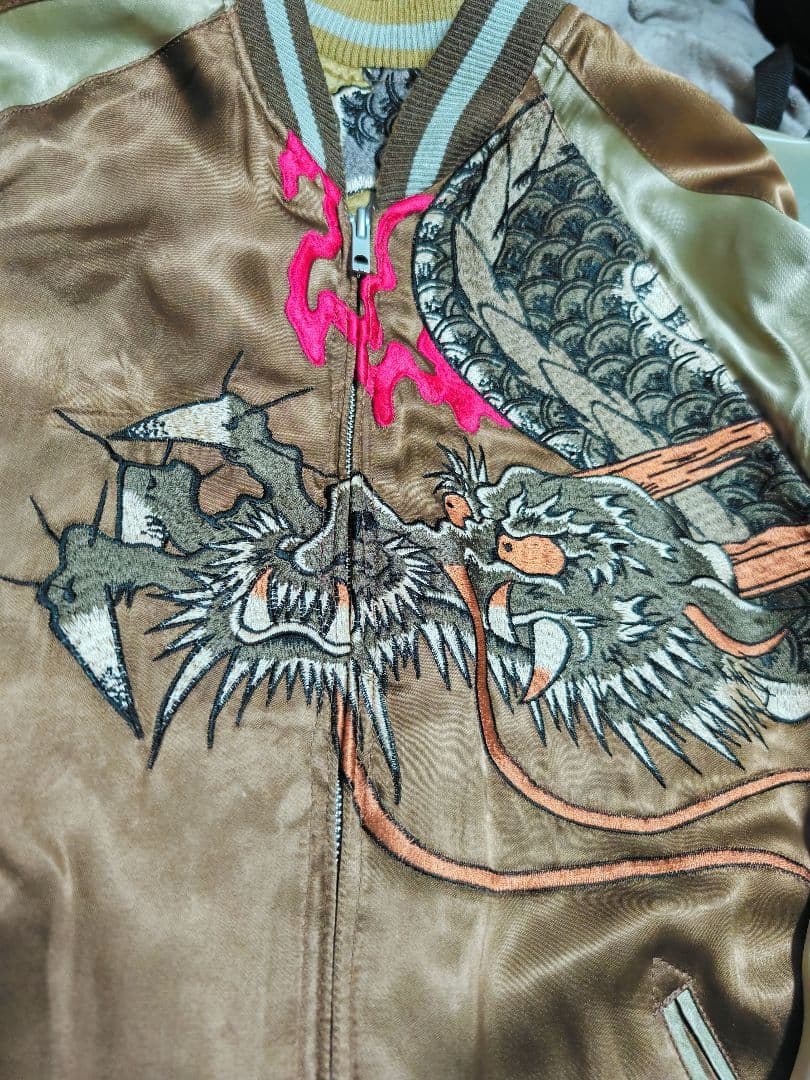 百花繚乱 美品 日本 限定 スカジャン 大龍刺繍 vintage 2面使う